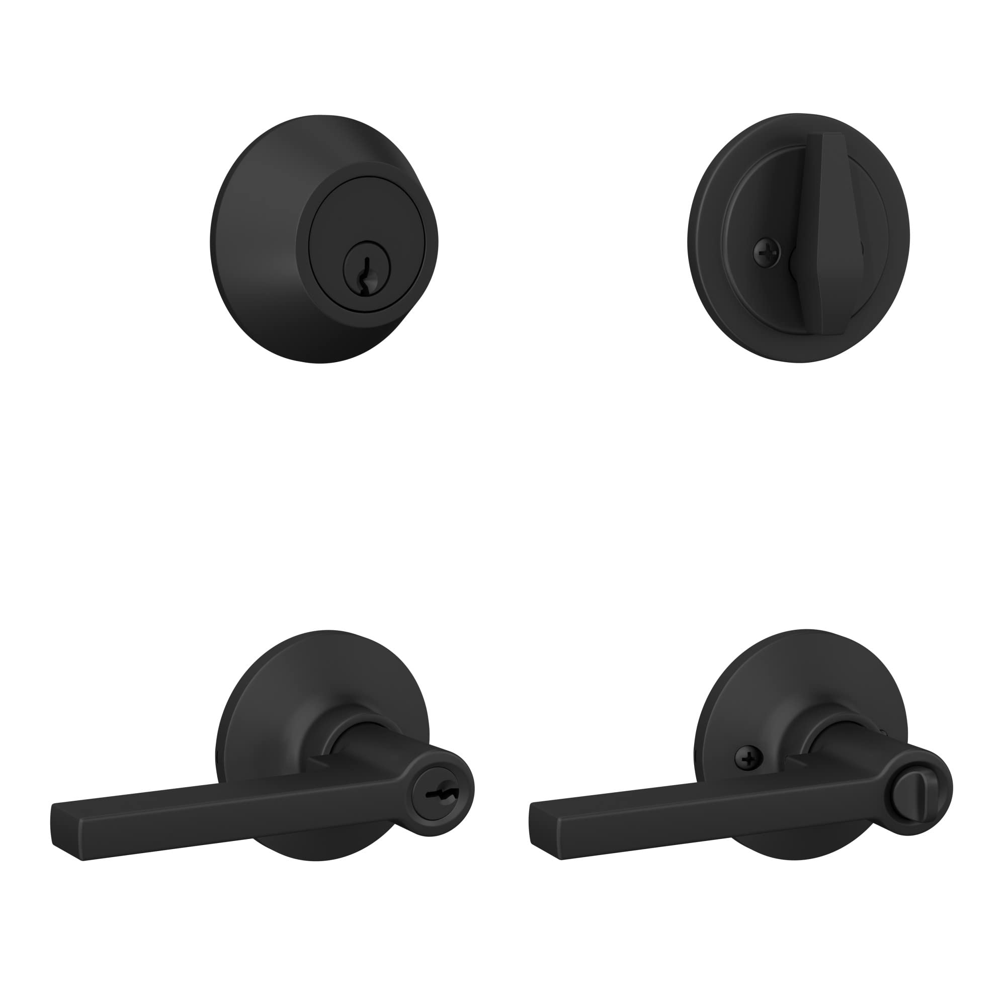 Lock Scout Straight Lever with Round Trim Keyed Entry Door Handle and Single Cylinder Deadbolt, Matte Black Finish 6