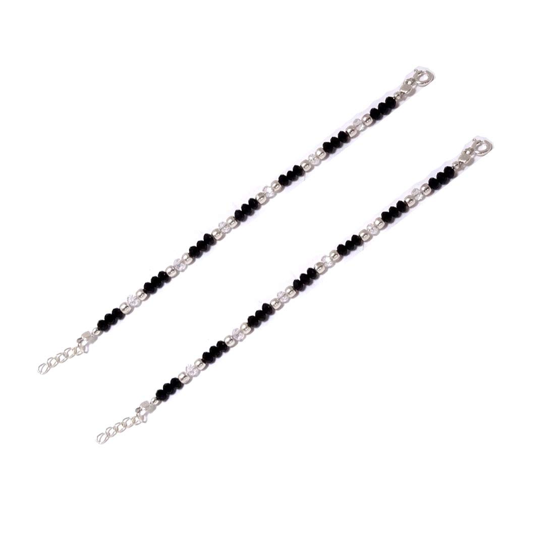 Sahiba Gems Exclusive 925 Sterling Silver With Black Crystal and Silver Beads Nazariya Baby Hand Bracelet/Kada/Bangle Nazariya for Babies 2 Pcs