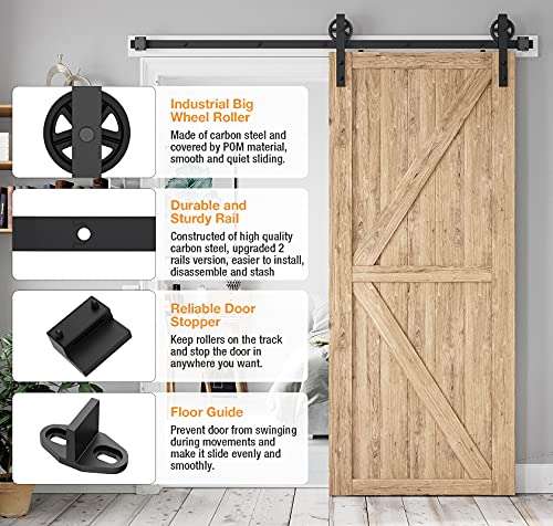 HomLxaLx Sliding Barn Door Hardware Rollers, Barn Door Hangers Only, Fit 1 3/8-1 3/4" Thickness Door Panel, Smooth and Quiet Industry Hangers, Big Wheel Shape-Black-2 Pack 4