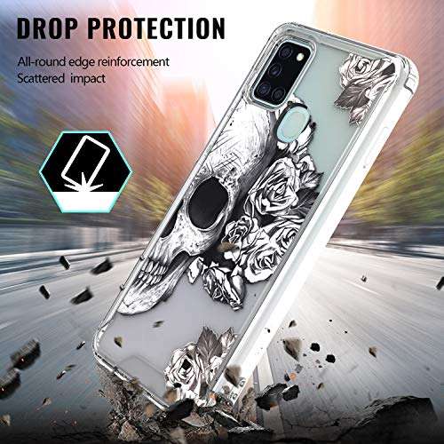 KWEICASE Cell Phone Case for Samsung Galaxy A21S, Samsung A21S Case Slim Soft Bumper Hard Clear Cover Transparent Shockproof Protective Case for Galaxy A21S, Skull 4
