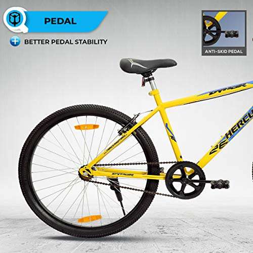 Hercules Dynor Rf 26T Single Speed Road Cycle ( Canary Yellow ,Ideal For : 12+ Years ,Brake : V Brake, Frame: 18 Inches Steel) Ideal For : Unisex Adult, Rigid 4