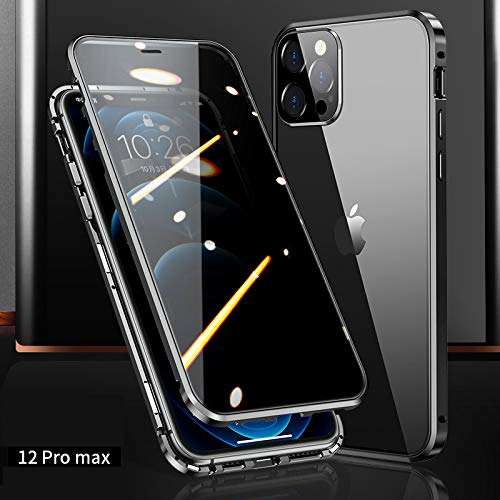 Lockable Anti Peeping Case for iPhone 12 Pro Max Magnetic Glass Case Built-in Camera Lens Protector Privacy Screen Glass Protector Bumper Case Anti peep Cover with Lock (12ProMax, Black) 2