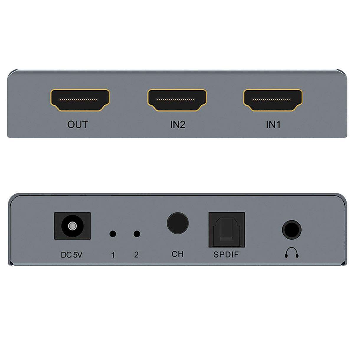 HDMI Switch 2x1 HDMI Splitter 2 in 1 Out Switcher HDMI Converter with 3.5mm/Optical Audio Extractor Adapter Support 4K30HZ 1080P Full HD for Xbox360 PS4 Roku HDTV Apple TV 3