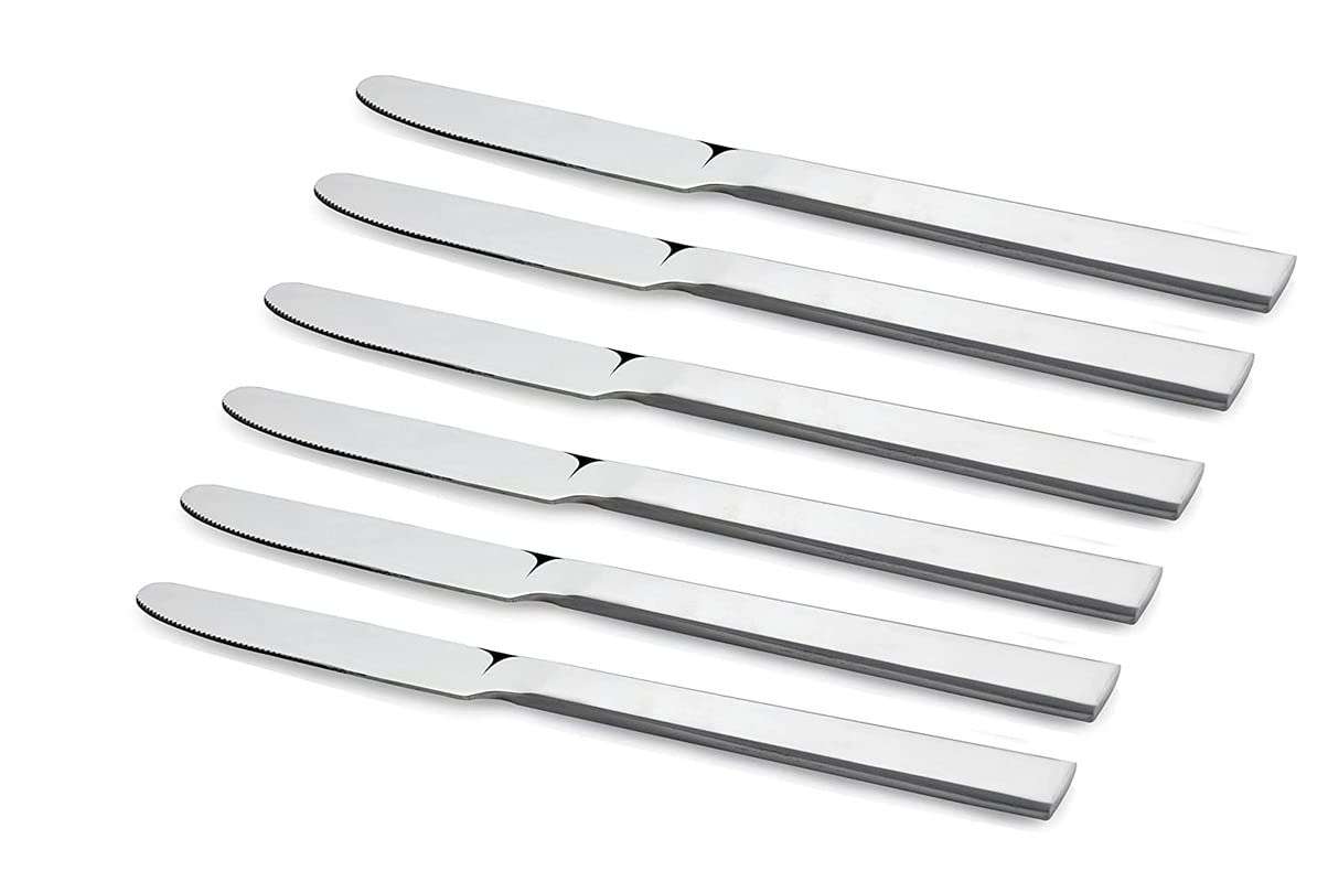 KOKO Gleen Stainless Steel Dinner Knife Set of 06 Pcs, Knife Cutlery Set for Cheese Bread, Jam, Rust Proof High Durable Stylish Dishwasher Safe Sliver, Size 22 cm