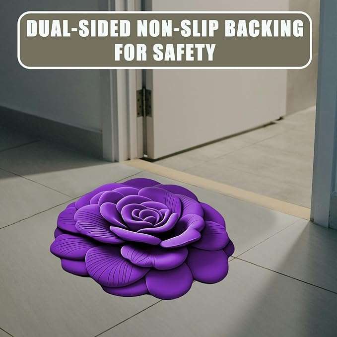 VALDIVIAN Floral Plush & Diatomaceous Earth Floor Mat – 3D Flower Design, Soft and Comfortable, Super Absorbent, Dual-Sided Non-Slip, Quick-Dry Bathroom Rug for Bedroom, (Blue-Purple) 4