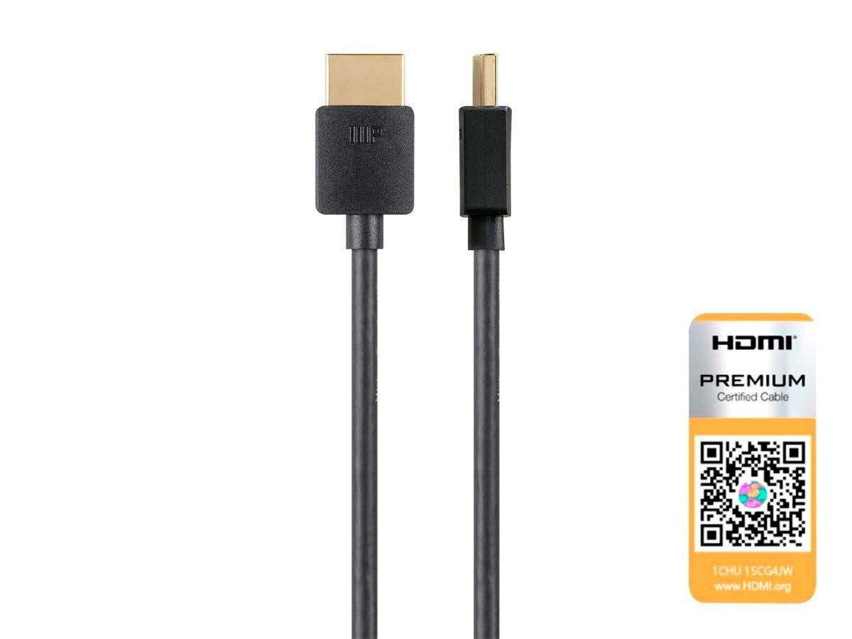 Monoprice High Speed HDMI Cable - Certified Premium, 4K@60Hz, HDR, 18Gbps, 36AWG, YUV, 4:4:4, 1 Feet, Black - Ultra Slim Series 6