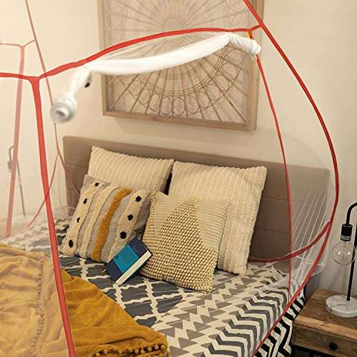 NatFit60 Double Door Mosquito Protection Net Large Size for Double Bed King Size Foldable Lightweight Polyester Machardani Bed Canopy Net Netting for Patio Bedroom Camping Trips, Red 2