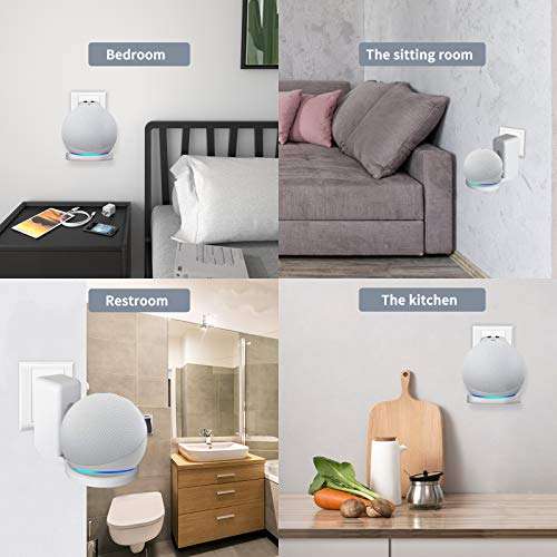 SYNHWEI Outlet Hanger Wall Mount Holder for Echo Dot 4th Generation, Smart Home Speaker Accessories Built-in Cable Space-Saving Stand for Kitchens, Bedroom, Living Room(White) 6