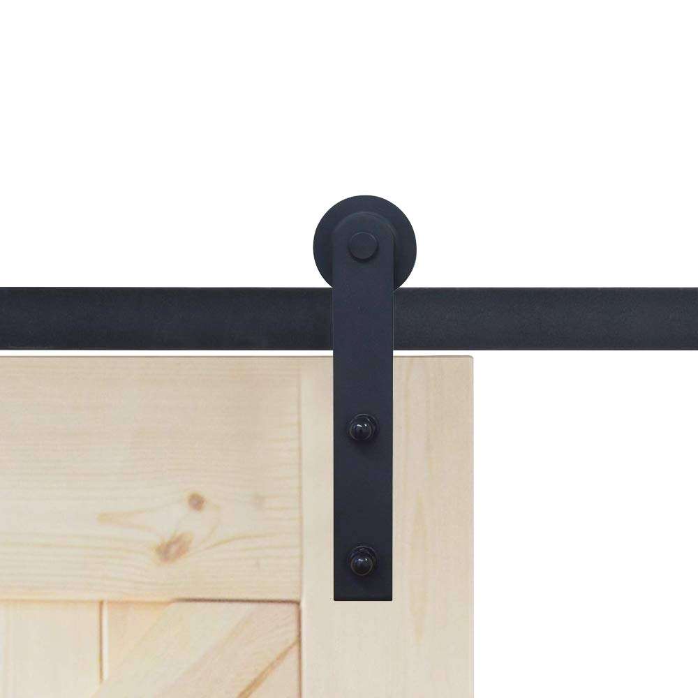Hahaemall Antique 5-16FT Single Sliding Barn Door Hardware Steel Exterior Black Rail (I Shape Hangers) (6.6FT Soft Close Single Door Kit) 6