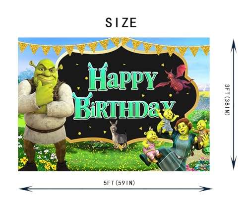 5x3ft Green Happy Birthday Backdrop for Birthday Party Supplies Backdrop Shrek Photography Background Shrek Banner for Party Decorations 2