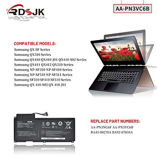 AA-PN3VC6B AA-PN3NC6F Laptop Battery for Samsung QX SF Series QX410-J01 QX410-S02 NP-SF310 NP-SF410 NP-SF510 QX310 QX410 QX411 QX412 QX510 SF310 SF410 SF510 QX 410 BA43-00270A BA92-07034A 11.1V 61Wh 3
