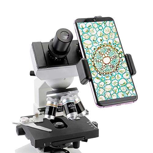 Cafthings LED Binocular Compound Lab Professional Electron Biological Microscope with 10X 20X Eyepieces, Double Layer Mechanical Stage & Ultra-Precise，Focusing,Including Slides, Phone Adapters 2