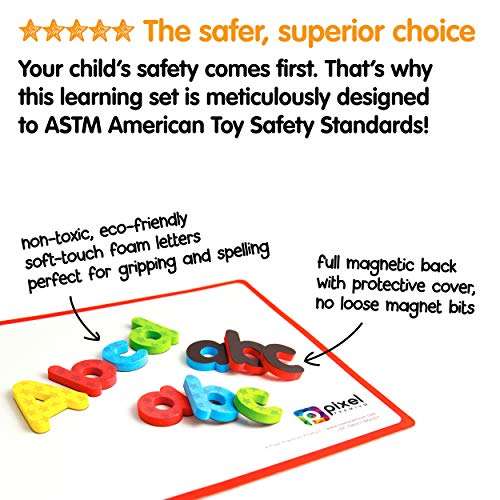Pixel Premium Magnetic Alphabet Gift Set - 142 Foam Letters & Board for Fridge - ABC Magnets for Kids Learning - Refrigerator Toys for Toddlers 5