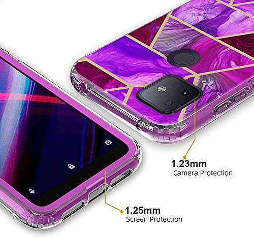 Valchinova 2 in 1 Cover for TCL Revvl 4 Plus Case Marble (T-Mobile/Metro) Soft TPU PC Bumper 360° Full Body Protect (Purple) 5