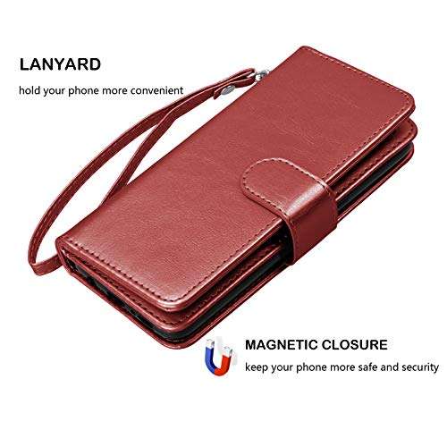 Njjex Wallet Case for Samsung Galaxy S21 Plus 5G, for Galaxy S21 Plus Case 6.7", [9 Card Slots] PU Leather Credit Holder Folio Flip [Detachable] Kickstand Magnetic Phone Cover & Lanyard [Wine Red] 6