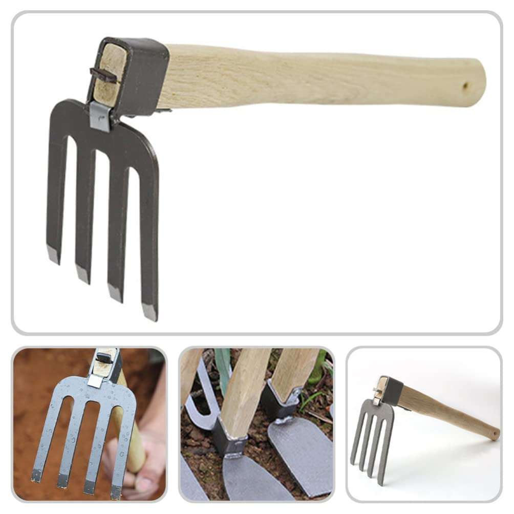 Hoe Weeding Tool Soil Loosening Rake Garden Tool Compact Gardening Rake Garden Rake Hand Rake Garden Gadgets Handheld Small Rake Garden Cultivator Wood Handle Steel Rake 4