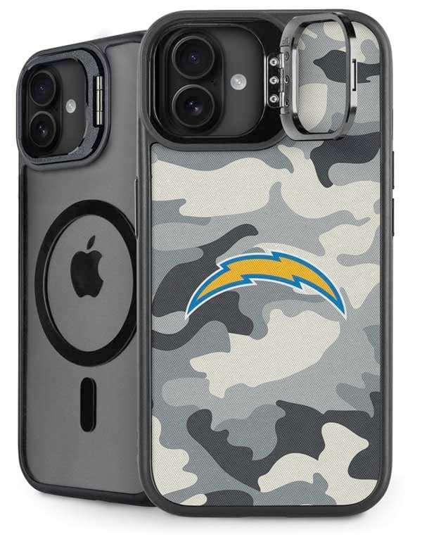 Skinit Kickstand Phone Case Compatible with iPhone 16 Plus - Officially Licensed NFL Los Angeles Chargers Camo Design 1