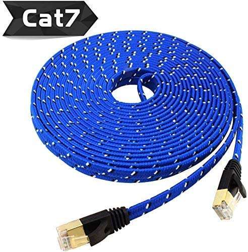 Tanbin Nylon Cat 7 Ethernet Cable 15Ft, Cat7 RJ45 Network Patch Cable Flat 10 Gigabit 600Mhz LAN Wire Cable Cord Shielded for Modem, Router, PC, Mac, Laptop, PS2, PS3, PS4, Xbox 360 Blue 3