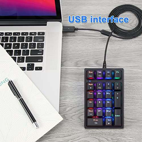 MOTOSPEED Macro Mechanical Numeric Keypad USB Wired 21 Keys Mini Numpad Portable Keypad RGB Backlight Gaming Keypad Extended Layout for Cashier(Fully Programmable Keys) 6