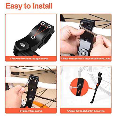 DIRZA Bike Kickstand Adjustable Alloy Bicycle Kickstand for 22"/24"/26" Mountain Bike Road Bike 6