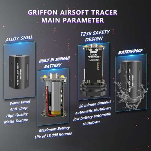 T238-Griffon Airsoft Tracer Unit, Spitfire Tactical Muzzle Flash Simulator for Airsoft Green Tracer BBS/Gel Balls with 14mm CCW Threaded Interface 5
