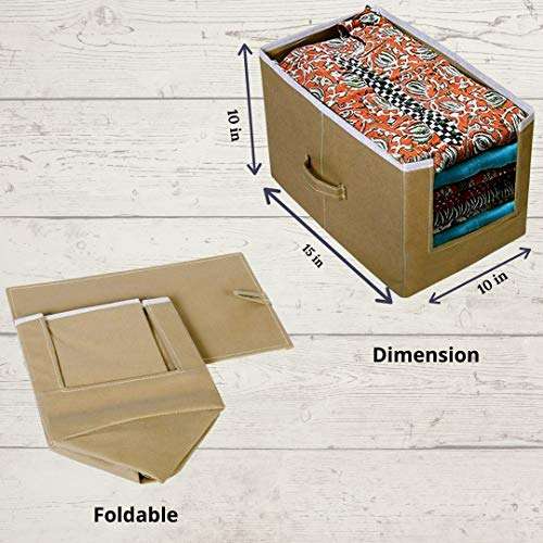 ARVANA Kurtis Organizer for Wardrobe/Closet Storage Box and Clothing Organiser for Women/Girls Clothes, Non - Woven - Set of 2, Beige 4