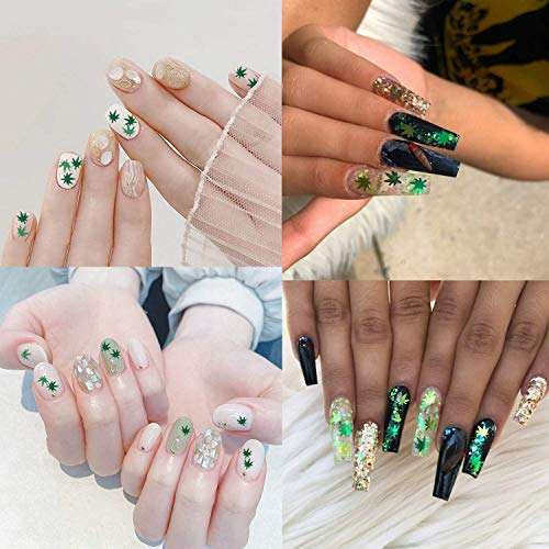 Weed Leaf Glitter Marijuana Sparkly Cosmetic Sequins Flakes Nail Art DIY Decoration Crafting Acrylic Design Manicure for Women (20 Grams) 2