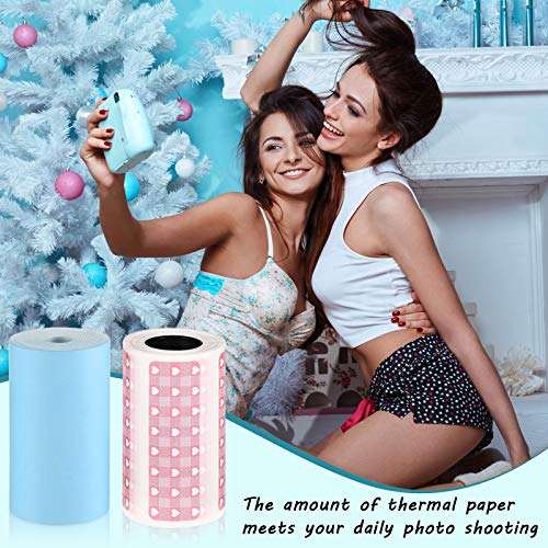6 Pieces Self-Adhesive Thermal Paper Multi-colored Printable Paper Roll Printable Sticker Paper Mini Direct Thermal Label with Heart and Shamrock Pattern for Portable Pocket Mobile Printer, 57 x 30 mm 6