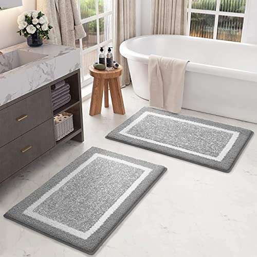 HARISONSLIVING Modern Super Soft (40x60 cm) Microfibre Solid Bath Mat 2000 GSM Super Absorbent Anti Skid Mats for Bathroom/ Bedroom/ Kitchen/ Door Mat/ Floor Mat (Grey) Pack of 2 1