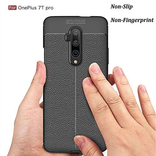 CruzerLite Compatible with OnePlus 7T Pro Case, Leather Texture Design Cover Anti-Scratch Shock Absorption Case for OnePlus 7T Pro (Black) 6