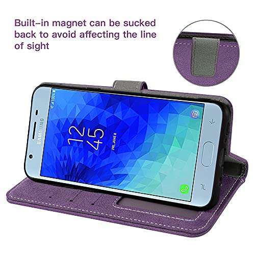 Compatible with Samsung Galaxy J3 Orbit J 3 Star 2018 3J Achieve Wallet Case Tempered Glass Screen Protector Flip Credit Card Holder Stand Cell Phone Cover for J3V V 3rd Gen SM J337A J337V J337 Purple 4