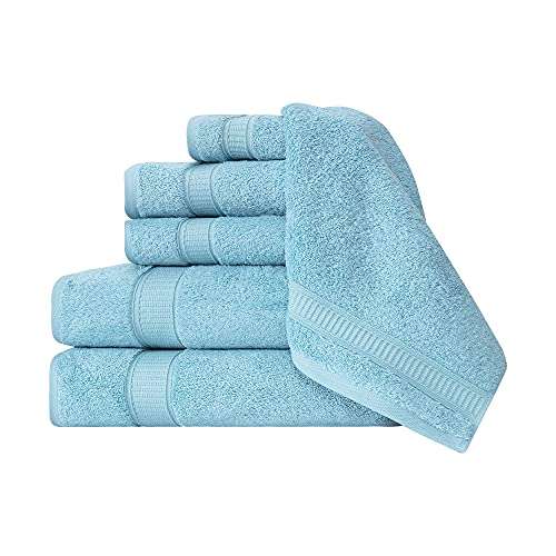Hotel & Spa Quality, Super Soft, Highly Absorbent & Soft Decorative Kitchen & Bathroom Sets, Genuine Cotton 6 Piece Towel Set, Includes 2 Bath Towels, 2 Hand Towels, 2 Washcloths, Aqua 2
