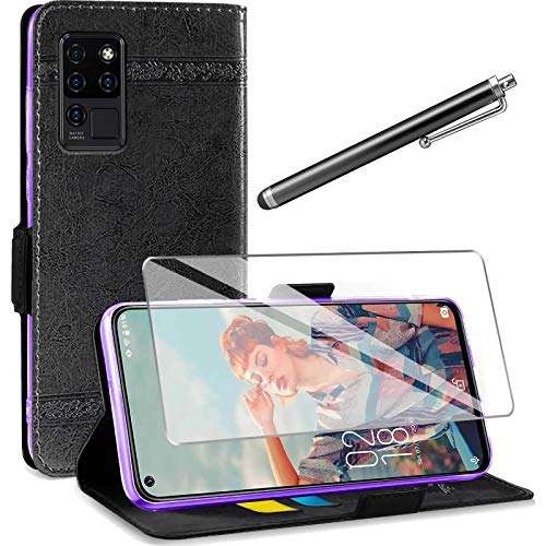 for OUKITEL C21 Case, with Tempered Glass Screen Protector Kickstand Card Slots Stand Holder Magnetic Flip PU Leather Shockproof Protective Wallet Case for OUKITEL C21 6.4” Phone Case,Black 1