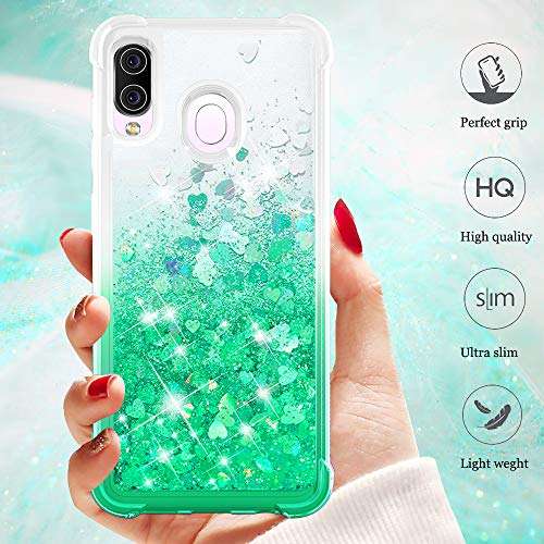 Dzxouui for Galaxy A20 Case,Samsung A30 Case,TPU Protective Cover for Girls and Women Flow Glitter Bling Sparkle Cute Phone Case for Samsung Galaxy A30/A20(Gradient Green) 4