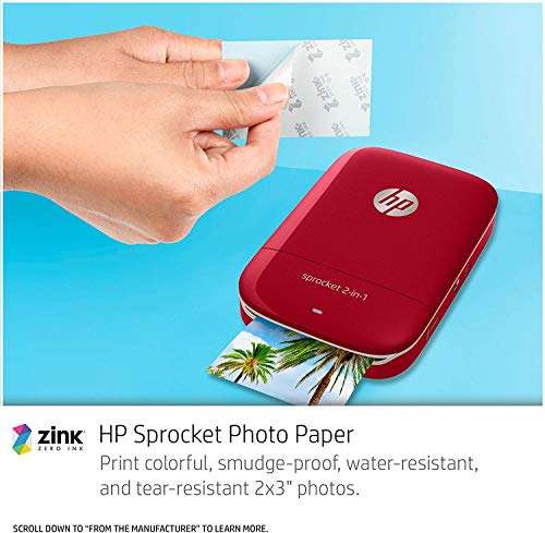 HP Sprocket 2-in-1 Portable Photo Printer & Instant Camera, print social media photos on 2x3" sticky-backed paper - Red (2FB98A) 5