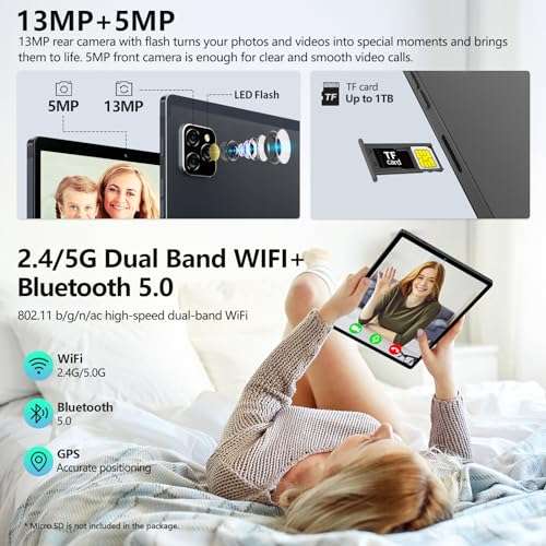 Latest Android Tablet with Eye Protection,3GB RAM,32GB ROM, 1TB Expand,Octa Core,10.3 Inch 1920x1200 FHD IPS Screen,10 Hour Battery,5+13MP,Dual Sim Card Slot,2.4/5G WiFi,Bluetooth 5.0,GPS,Gray 5