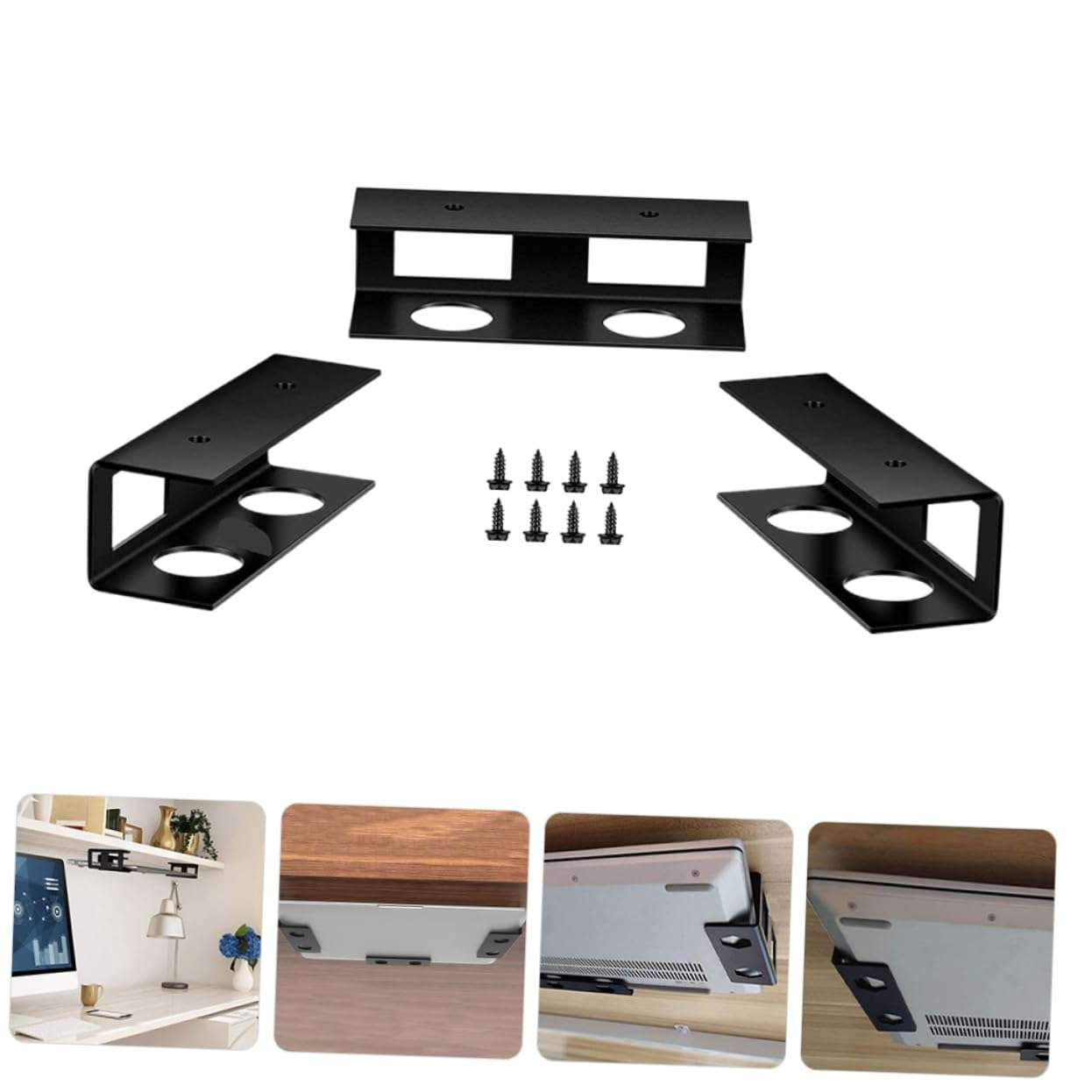 WOONEKY 1set Under Desk Laptop Holder Compact Keyboard Bracket for Space-Saving Storage Installation for Desks Material 4