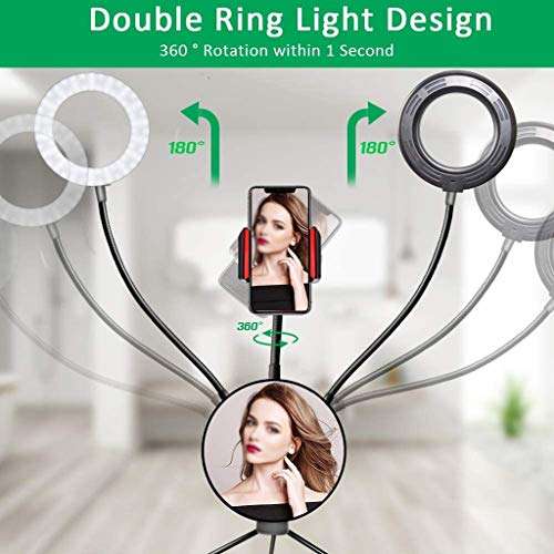 QFFL LED Ring Light Double Ring Lights with Stand 5 Light Modes Flexible Hose Design 360 Degree Adjustable USB Powered for Phone Video Makeup Photography 4