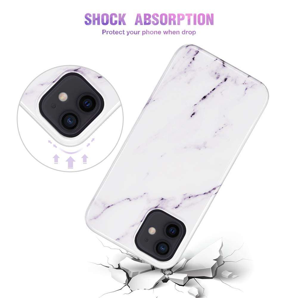 Caka Case for iPhone 12 Pro, iPhone 12 Marble Case Pink Slim Protective Soft Flexible TPU Shockproof Cute Fashion TPU Luxury Girls Women Marble Case for iPhone 12 12 Pro (6.1 inches) (White) 4