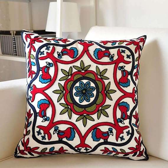 FIDROX Comfortable Soft Big Embroidery Cushion Cover Case Pillowcases Decorative Square Throw Pillow Case Protectors for Home Decorating Bedroom Living Room Pack of 1 3
