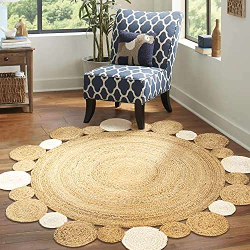 JONATHAN Y Ayana Two-Tone Jute Hippy Circle Natural/Cream 4' Round Indoor Area Rug, Cottage, Coastal, Easy-Cleaning for Living Room, Bedroom, Kitchen, Pet Friendly, Non-Shedding (RNF107A-4R) 1