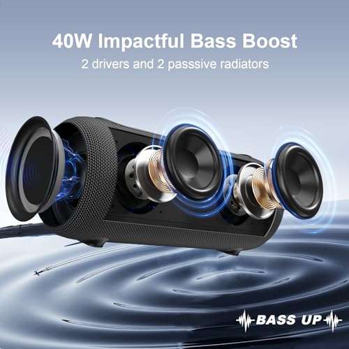 Passau Portable Bluetooth Speakers Loud 40W Peak Stereo Sound, Passive Radiators-Deep Bass, All Day Playtime, Adjustable Strap, BT5.3, IPX5 Wireless Speaker RGB Lights for Indoor Outdoor 2