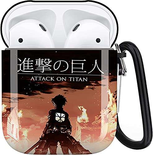 Funkillee Attack on Titan Merch, Charging Case Compatible with AirPod 1/2, 100 PCs Stickers Face Covering Lanyard Card Stickers Pins Acrylic Keychain Gift Set for Teens (A) 2