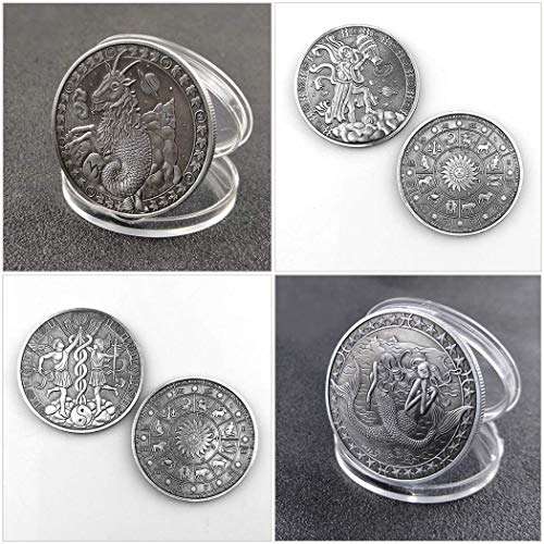 VanSP Constellation Coins Commemorative Antique Lucky Silver Coins Love Mermaid Sun God Copper Plated Silver Relief Coins Box Gemini 3