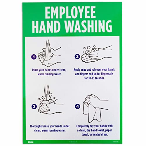 Employee Hand Washing Decal Sign - Public Restroom or Kitchen Sink Signage with Pictures - Handwashing Guide for Work, School, Restaurant, Business - Personal Hygiene Sticker Poster for Commercial Use