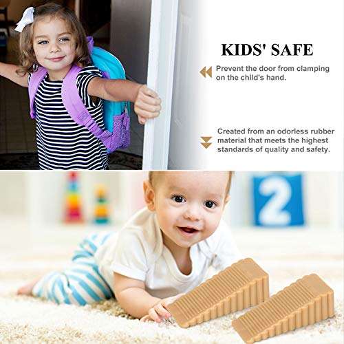 4 Pack Rubber Door Stopper - Door Stop Wedge, Keeps Doors Open, No Sliding or Marking Floors - Blocker for Hotel, Home, or Office (Brown) 4
