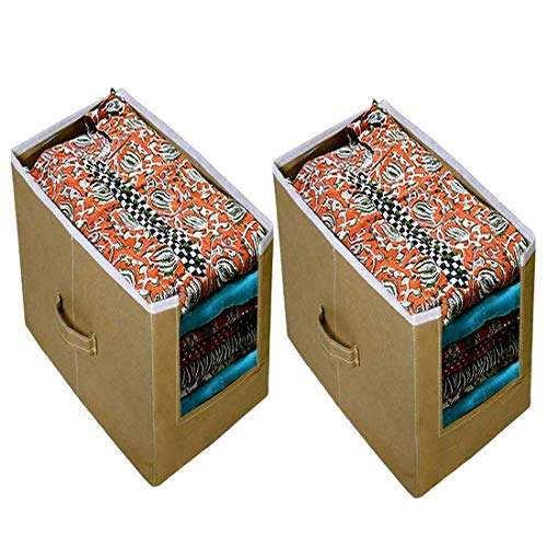 ARVANA Kurtis Organizer for Wardrobe/Closet Storage Box and Clothing Organiser for Women/Girls Clothes, Non - Woven - Set of 2, Beige 1