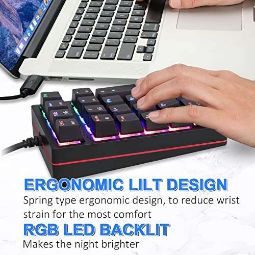 MOTOSPEED Macro Mechanical Numeric Keypad USB Wired 21 Keys Mini Numpad Portable Keypad RGB Backlight Gaming Keypad Extended Layout for Cashier(Fully Programmable Keys) 3