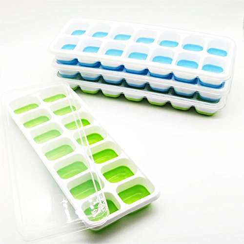 Ice Cube Trays with Lids,Easy-Release Silicone and Flexible 14-Ice Trays with Spill-Resistant Removable Lid,LFGB Certified & BPA Free(2 Green,2 Blue) 1