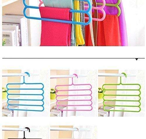 Varkaus 5 Layer Multipurpose Multi-Layer Hangers for Clothes Shirts Wordrobe Ties Pants Space Saving Plastic Hangers (Assorted Colours) - Pack of 6 3